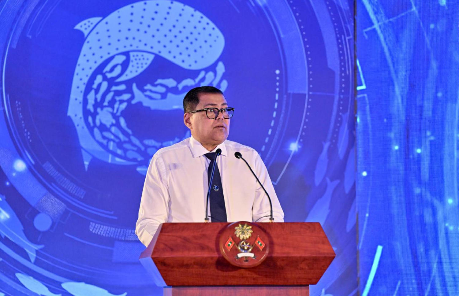 މޯލްޑިވްސް އިމިގްރޭޝަންގެ ހިދުމަތްތައް ޑިޖިޓަލައިޒްކޮށް، އިފްތިތާހުކުރުމުގެ ރަސްމިއްޔާތުގައި ކޮންޓްރޯލާ އަހުމަދު ފަސީހު ވާހަކަދައްކަވަނީ. ފޮޓޯ: ރައީސް އޮފީސް