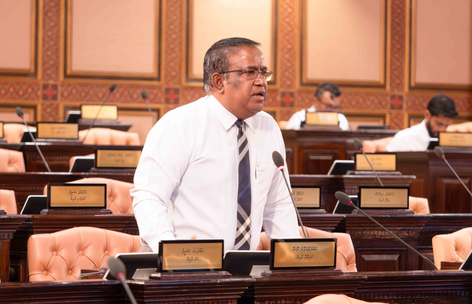 ރައްޔިތުންގެ މަޖިލީހުގެ ހަނިމާދޫ ދާއިރާގެ މެންބަރު އަބްދުލް ޣަފޫރު މޫސާ މަޖިލީހުގެ ޖަލްސާއެއްގައި ވާހަކަ ދައްކަވަނީ.--- ފޮޓޯ: މަޖިލީހުގެ އިދާރާ