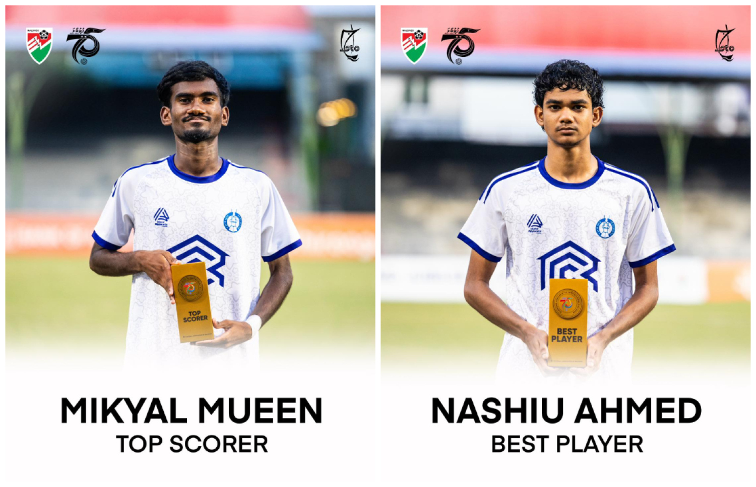 އެންމެ މޮޅު ކުޅުންތެރިއަކަށް ހޮވުނު ނާޝިއު (ކ) އަދި ޓޮޕް ސްކޯރާ މިކްޔާލް (ވ).-- ފޮޓޯ: އެފްއޭއެމް