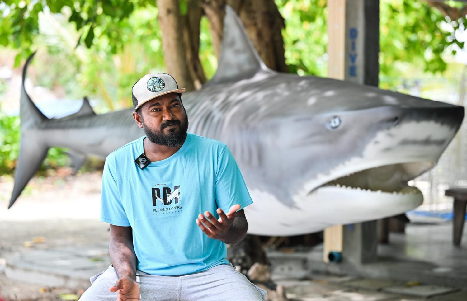 ޕެލާޖިކް ޑައިވާސް ސެންޓަރުގެ މެނޭޖަރު އަހްމަދު ހައްސާން "މިހާރު"އަށް އިންޓަވިއު ދޭއިރު، އޭނާގެ ފަހަތުން ފެންނަން އެ ހުރީ ރޯޒްގެ ސްޓެޗޫ.-- ފޮޓޯ: ނިޝާން އަލީ | މިހާރު