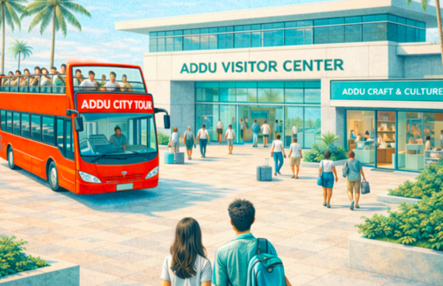 "ދަ ގްރޭޓާ އައްޑޫ"ގެ ތަސައްވުރުގައި ހިމަނާފައިވާ އައްޑޫ ވިޒިޓާ ސެންޓަރުގެ ކޮންސެޕްޓް ދައްކާ ކުރެހުމެއް.