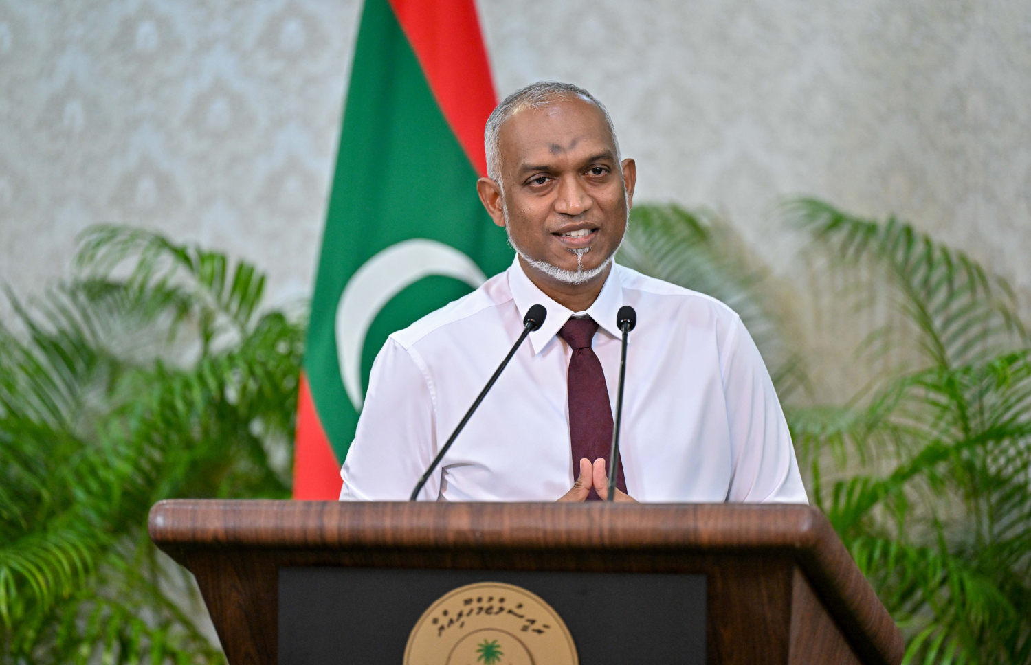 ރައީސް މުއިއްޒު މިއަދު ނޫސްވެރިންނާ ވާޙަކަފުޅު ދައްކަވަނީ.---ފޮޓޯ: ރައީސް އޮފީސް