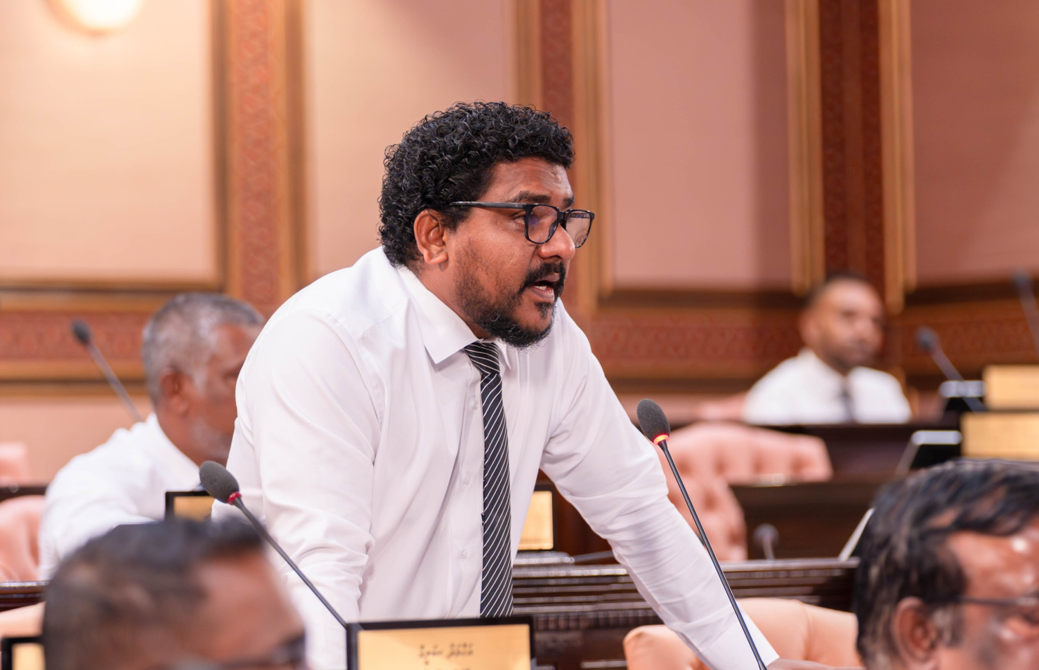ރައްޔިތުންގެ މަޖިލީހުގެ ކެންދޫދާއިރާގެ މެންބަރު މައުރޫފް ޒާކިރު އެޑިއުކޭޝަން މިނިސްޓަރާ ސުވާލުކުރައްވަނީ. ފޮޓޯ: މަޖިލީހުގެ އިދާރާ