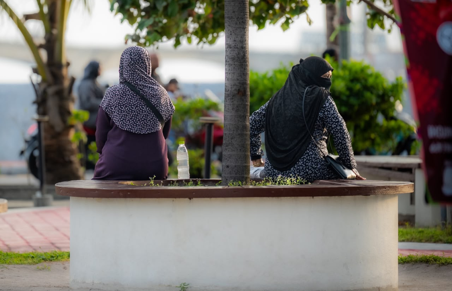 ޕާކެއްގައި ދެ އަންހެނުން އިށީނދެލައިގެން.-- ފޮޓޯ: ނިޝާން އަލީ/ މިހާރު