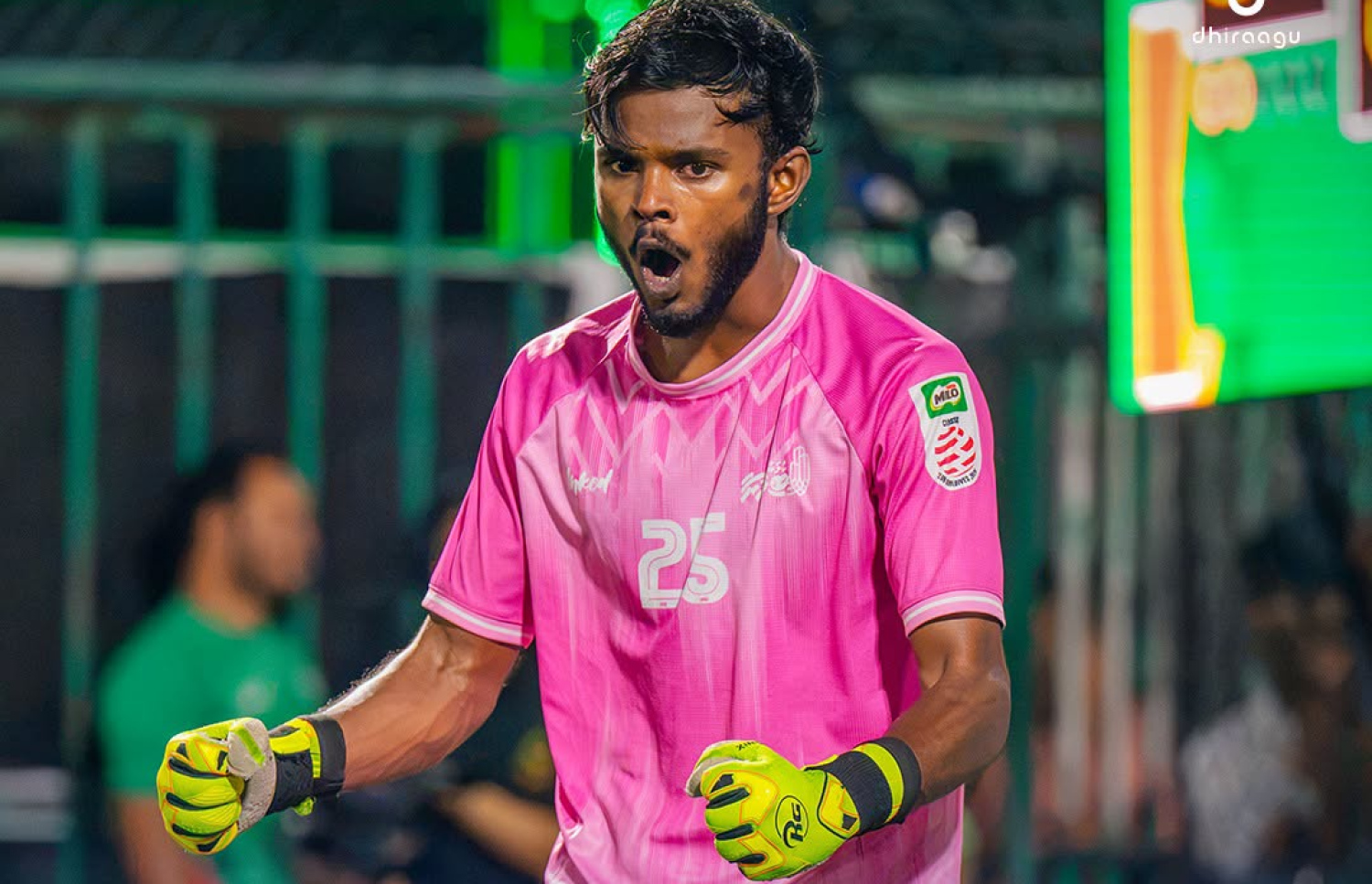 ބިނާރާގެ ކީޕަރު ރައުޝަން. އޭނާ ވަނީ ޕެނަލްޓީ ޝޫޓައުޓްގައި އެއް ޕެނަލްޓީ މަތަކޮށްފަ.-- ފޮޓޯ: ކްލަބް މޯލްޑިވްސް