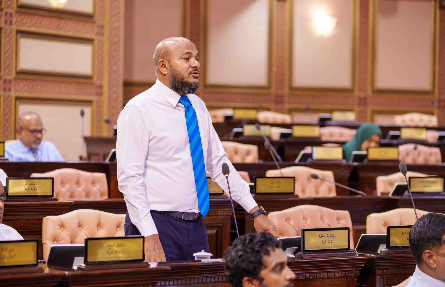 ރައްޔިތުންގެ މަޖިލީހުގެ ބާރަށު ދާއިރާގެ މެންބަރު އިބްރާހީމް ޝުޖާއު، މަޖިލީހުގެ ޖަލްސާއެއްގައި ވާހަކަދައްކަވަނީ. ފޮޓޯ: މަޖިލީހުގެ އިދާރާ