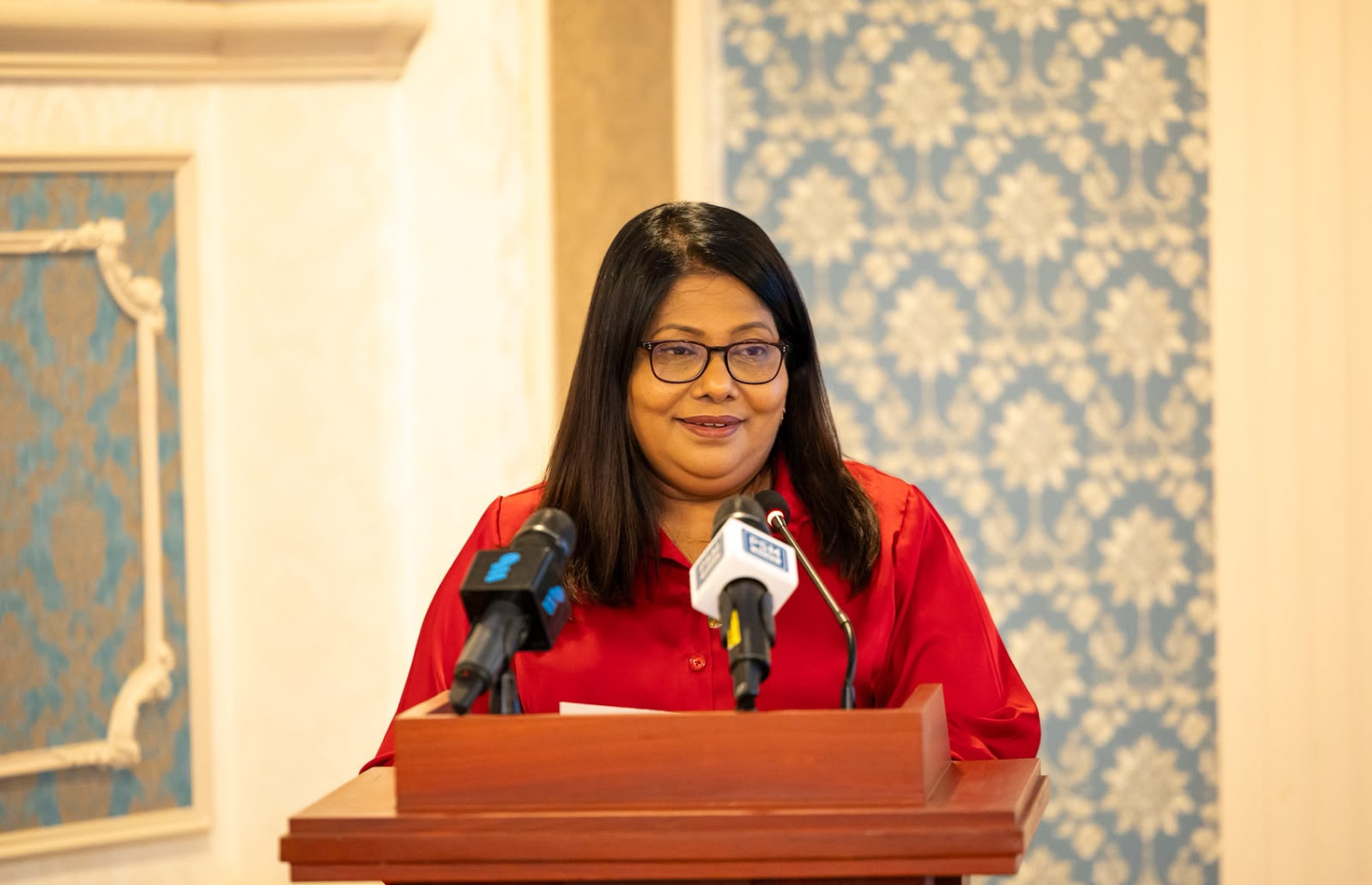 އިންޓާންޝިޕް އެގްރިމެންޓުގައި ސޮއިކުރަން މިއަދު ބޭއްވި ރަސްމިއްޔާތުގައި މިނިސްޓަރު ގީލާ ވާހަކަދައްކަވަނީ.-- ފޮޓޯ: ހެލްތު މިނިސްޓްރީ